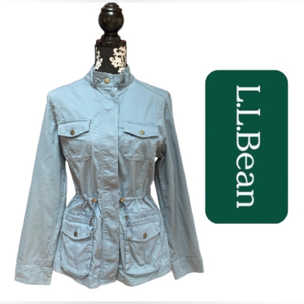 LL Bean Women’s Military Style Jacket Green Multi-Pocket Drawstring Waist Size M
